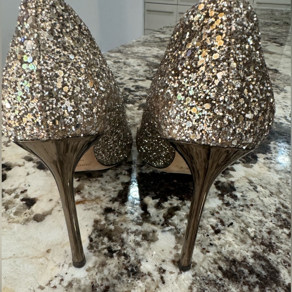 Jimmy Choo Romy 85 size 39 Champagne Glitter Heels - Picture 3 of 5